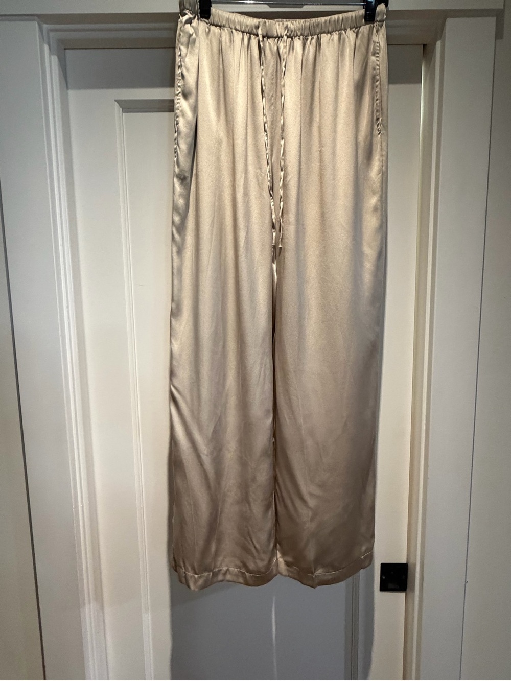 Silky Wide-Leg Drawstring Pants - Champagne